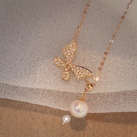 wholesale S925 Sterling Silver Red Elk Butterfly Necklace for Women, Versatile Layering Chain, Minimalist Designer Jewelry-BX0046-Rose Gold 925 Silver