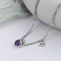 wholesale S925 Sterling Silver Zircon Chain Light Luxury Minimalist Design Crown Amethyst Diamond Heart Bear Thai Silver Necklace-0-0