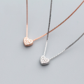 wholesale S925 silver necklace pendant Korean style forest-themed sweet diamond-encrusted heart pendant cute collarbone chain D4490-0-1