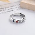 wholesale S925 Sterling Silver Retro Palace Ethnic Style Seven-Colored Auspicious Clouds Ruyi Heart Sutra Personalized Elegant Ring-0-1