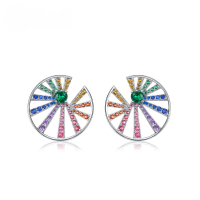 wholesale S925 Sterling Silver Fashion Dopamine Jewelry Rainbow Pinwheel Earrings Women's Unique Design Wholesale-Thick Silver Platinum 925 Silver