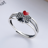 wholesale S925 Sterling Silver Korean-style Clover Drip Glaze Adjustable Open Ring for Women-YFJ294/approx. 2.1g Adjustable opening