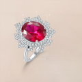wholesale S925 Sterling Silver Classic Luxury 67ct Gemstone Ring with Large Cultured Ruby Center Stone, Skin-Brightening Effect-0-0