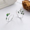 wholesale S925 Silver Cloud Tide Pavilion Japanese Korean Style Small Fresh Green Leaf Resin Energetic Forest Youthful Breath Adjustable Ring-0-1
