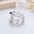 wholesale S925 Sterling Silver Multi-Layer Black Resin Open Ring, Trendy Hip-Hop Street Style Index Finger Ring-0-2