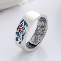 wholesale S925 sterling silver vintage ethnic style colorful epoxy lotus flower ring with matte finish and open design-YFJ821/approx. 6.3g>925 silver