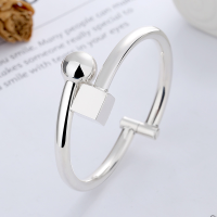 wholesale S925 Sterling Silver Irregular 3D Glossy Square and Circle Bracelet Korean Style Ins Sweet and Edgy Bangle-191SM/approx. 19.2g 925 silver