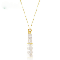 wholesale Metal material French new autumn and winter minimalist fashion pearl necklace sweater chain design elegant women's necklace wholesale-10K gold + swimming paint  925 silver