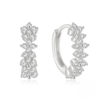 wholesale S925 Sterling Silver Super Sparkly Single Row Petal Zircon-studded Ear Hoop Clasp Earrings For Women,-Platinum 925 silver