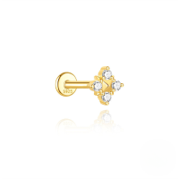wholesale S925 Sterling Silver Ultra-sparkling Zircon Encrusted Delicate Small Flat-head Threaded Ear Cartilage Stud, Cross-border Hot-sale-Single gold #1