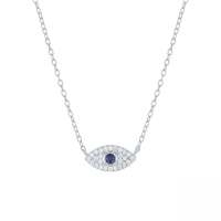 wholesale S925 Sterling Silver Classic Ins-style Blue Eye Pendant with Inlaid Diamonds,-Platinum