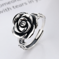 wholesale S925 Sterling Silver Leaf Branch Setting 3D Rose Antique Silver Ring Classic Vintage Style Index Finger Ring-0-0