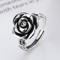 wholesale S925 Sterling Silver Leaf Branch Setting 3D Rose Antique Silver Ring Classic Vintage Style Index Finger Ring-735J/B approx. 4.1g Opening adjustable