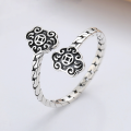wholesale S925 Sterling Silver Retro Auspicious Ruyi Lock Twist Shank Meaningful Creative Adjustable Open Ring-0-0