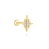 wholesale S925 Sterling Silver Geometric Heart Zircon Stud Earrings With Flat Threaded Piercing-Single gold #19