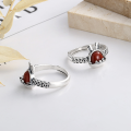 wholesale S925 Sterling Silver Vintage Lovely Rabbit Design Accented with Southern Red Coin-Inlaid Openable Ring-0-2