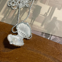 wholesale S925 Sterling Silver Minimalist Design Double-Sided Matte Shell Pearl Pendant Necklace, Light Luxury Layered Ins Style Collarbone Chain-Silver 925 silver