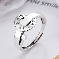 wholesale S925 Sterling Silver Creative Minimalist Smooth LOVE Letter Circle Interlocking Buckle Trendy Style Open Ring-YFJ521/approx. 2.5g 925 silver