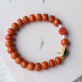 wholesale Metal material first, wholesale of natural aged amber approximately 9mm abacus bead bracelet with rich waxiness, paired with full-meat southern red peony flower chain-0-5