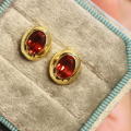 wholesale S925 Sterling Silver with Natural Garnet Bubble-style Stud Earrings, Simple and Fashionable Retro Jewelry-0-3