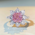 wholesale S925 Sterling Silver Ins Style Pink Diamond HW Ring for Women, Flower Sunflower Square Box Ring, Heart Ring, Does Not Fade-0-0