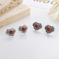 wholesale S925 Sterling Silver Vintage Antique Style Amethyst Ruyi Pattern Inlaid with Southern Red Agate Classical Literary Earrings for Women-0-0