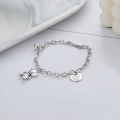 wholesale S925 Sterling Silver Korean-style Retro Letter Round Pendant Cute Bear Best Friend Round Bead Tassel Trendy Bracelet-0-1