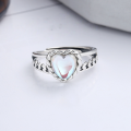 wholesale S925 Sterling Silver Korean-style Moonstone Woven Heart-shaped Double-layer Adjustable Ring for Women-0-1