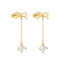 wholesale S925 Sterling Silver Long Tassel Bow Tie Crystal Earrings With Star And Moon-Gold#5 925 silver