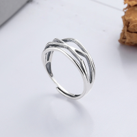 wholesale S925 Silver Cloud Tide Pavilion Fashion Minimalist Korean-Style Elegant Crossed Lines Geometric Trendy Design Open Adjustable Ring-YJ1089/approx. 2.7g Adjustable opening