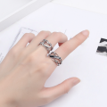 wholesale S925 chain double-layer hollow-out vintage black epoxy good luck adjustable ring-0-2