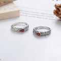 wholesale S925 Sterling Silver Vintage Style Openwork Ring with Red Agate Inlaid Gourd Design for a Fashionable and Personalized Index Finger-0-2