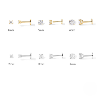 wholesale S925 Sterling Silver Four-Prong Threaded Flat Head Diamond Earring for Cartilage Piercing, a Classic Minimalist European and American Best-Seller-Gold single-2mm