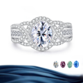 wholesale S925 Sterling Silver 2-Carat Oval Moissanite Cocktail Ring for Women, High-End Jewelry-0-0