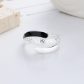 wholesale S925 Sterling Silver European and American Minimalist Style Black Droplet Resin Element Multi-Layer Irregular Design Open Ring-0-1