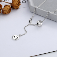 wholesale S925 Sterling Silver Korean-style Smile Tube Bead Road-Road-Tongue Four-Leaf Clover Smile Tassel Pendant Sweater Chain Necklace-YL267/approx. 10.8g 925 silver