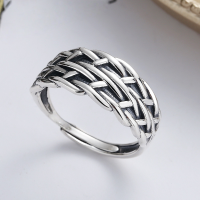 wholesale S925 Sterling Silver Retro Vintage Wide Braided Chain Adjustable Pinky and Index Finger Ring for Men and Women-YFJ328/approx. 3.4g Adjustable opening