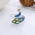 wholesale S925 Sterling Silver Vintage Enamel Peacock Drip Glaze Craft Ethnic Bohemian Adjustable Ring-0-1