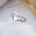 wholesale S925 Sterling Silver Minimalist Design Openwork Heart Stackable Woven Sweet-Edgy Style Adjustable Ring-0-1