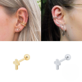 wholesale S925 Sterling Silver Ins Minimalist Smooth Cross Piercing Thread Ear Stud, Hot-selling Mini Ear Bone Earrings-0-4