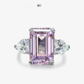 wholesale Metal material at the beginning: Sterling Silver Plated, Simulated Gemstone Ring with Emerald Cut 5 Carat 12*8, Unique Design Square Sugar Diamond Ring for Women-0-0