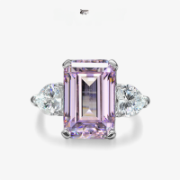 wholesale Metal material at the beginning: Sterling Silver Plated, Simulated Gemstone Ring with Emerald Cut 5 Carat 12*8, Unique Design Square Sugar Diamond Ring for Women-White 12*8; C47【R-0878】 5