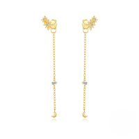 wholesale S925 Sterling Silver Fashion Star Moon Chain Earrings With Tassel, Inlaid Zircon, And Octagram-Gold#1 925 Silver