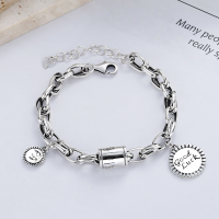 wholesale S925 Sterling Silver Korean-style Chunky Chain Link Tube Bead Double Round Pendant Goodluck Trendy Bracelet for Women-YS132/approx. 13.3g 925 silver