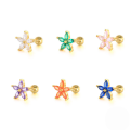 wholesale S925 Sterling Silver Stylish Five-petal Flower Colorful Zircon Accent Threaded Ear Stud-0-0