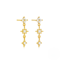 wholesale S925 Sterling Silver Four-leaf Clover Floral Earrings With Zircon Accents, Fringe, And Octagram Snowflake Design-Gold#1 925 Silver