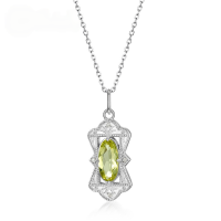 wholesale S925 Sterling Silver Japanese-style New Antique Picture Frame Synthetic Lemon Stone Pendant Fashion Elegant Necklace Wholesale-Thick silver platinum (excluding chain)  925 silver