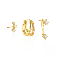 wholesale S925 Sterling Silver Exquisite Fashion Zircon Inlaid Ear Clasp Hoop, Double Layer Fishbone Stud Earring Set-3-piece set Gold#2 925 silver