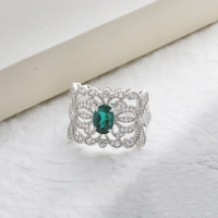 wholesale S925 Sterling Silver Lab-Grown Emerald Intricate Floral French Vintage Courtly Style Ring-Hollow Window Cultivated Emerald Ring  Size 6 (Mido)