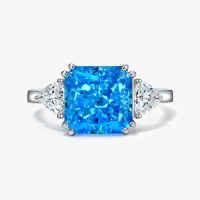 wholesale Metal material first: SP Jewelry Sea Blue 5ct High Carbon Diamond Ring Square Ice Flower Cut 10*105-9#-White platinum claw 10*10; B7【R-0896】 7